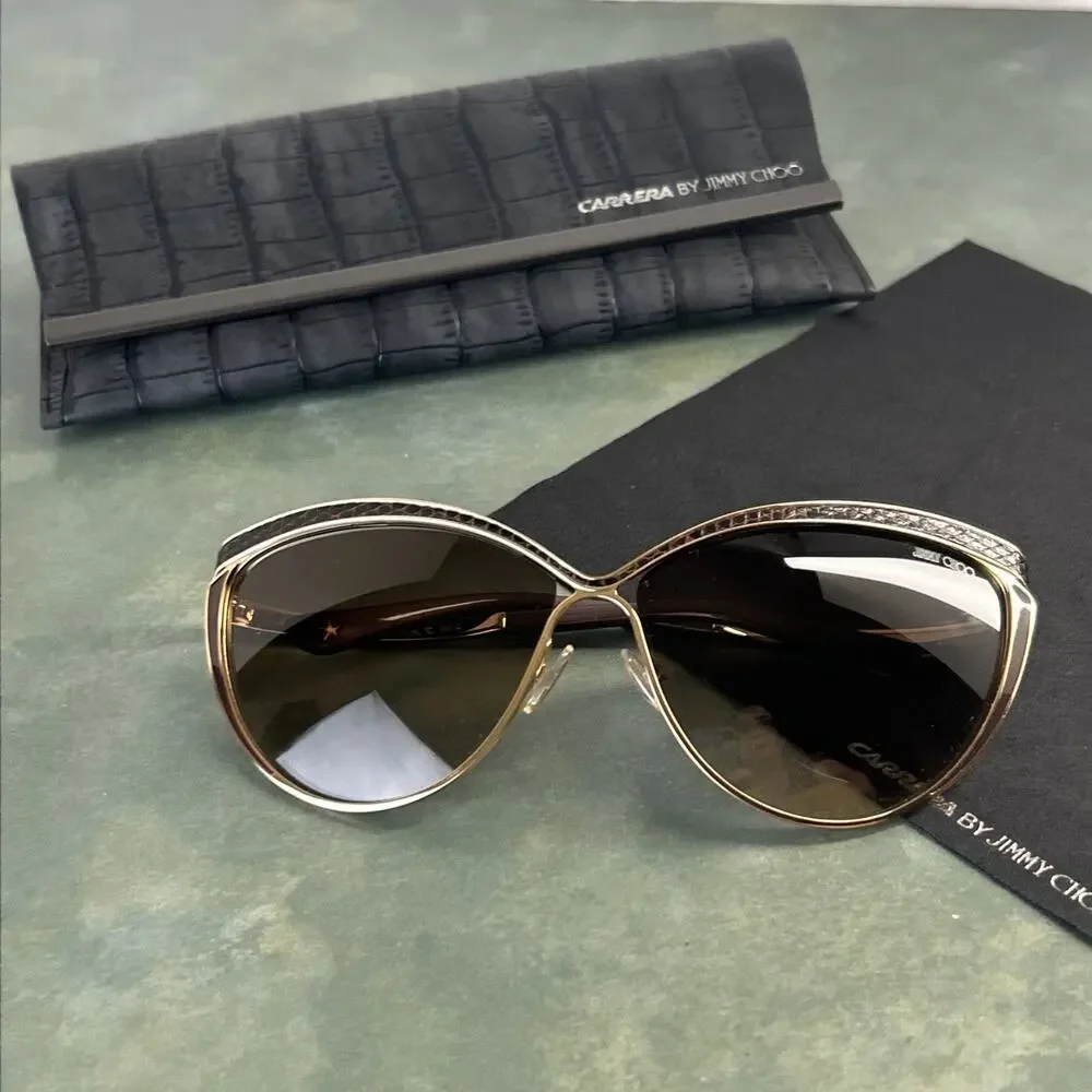 Jimmy Choo POLLY/S 000JD Gold Cat Eye Sunglasses Made in Italy Case Brown